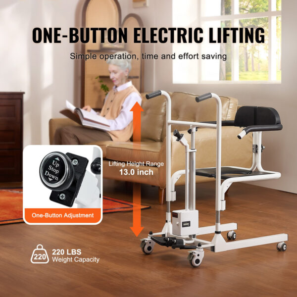 Electric Patient Lift Transfer Chair with 180° Split Seat, Adjustable Wheelchair