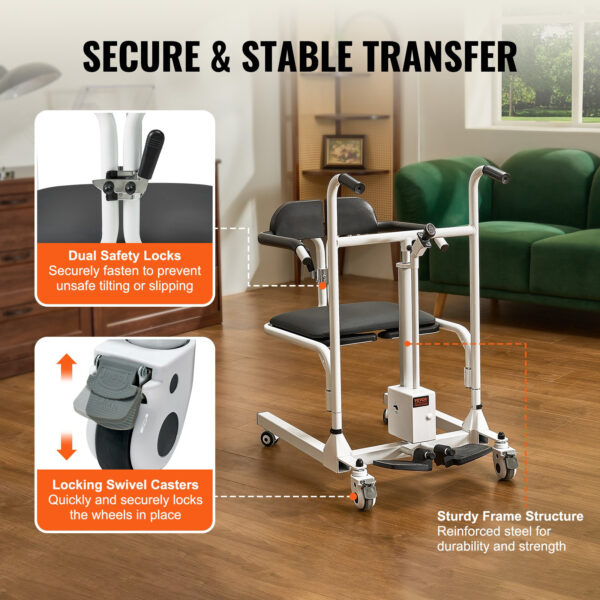 Electric Patient Lift Transfer Chair with 180° Split Seat, Adjustable Wheelchair