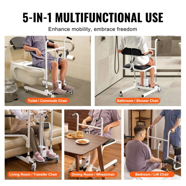 Electric Patient Lift Transfer Chair with 180° Split Seat, Adjustable Wheelchair