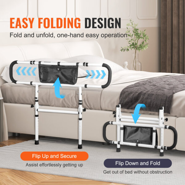 Bed Rails for Seniors, 180° Foldable, Supports Up to 450LBS