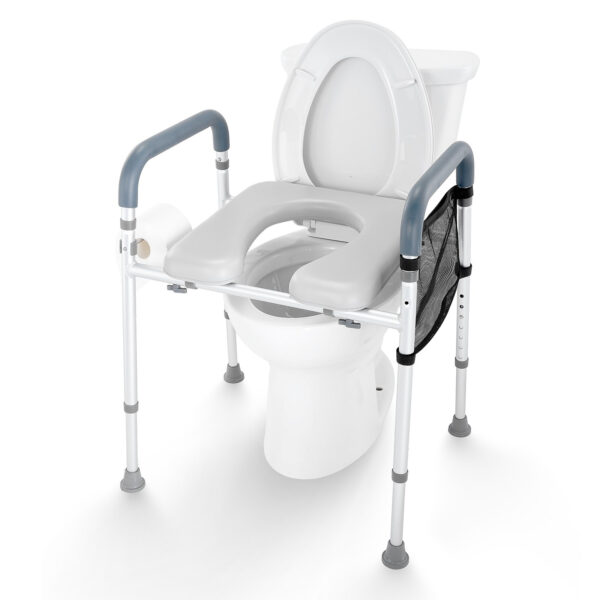 Raised Toilet Seat, Adjustable 350lbs Capacity, Padded Frame for Elderly, Handicap & Pregnant Users