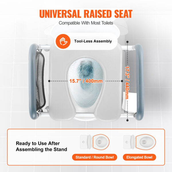 Raised Toilet Seat, Adjustable 350lbs Capacity, Padded Frame for Elderly, Handicap & Pregnant Users