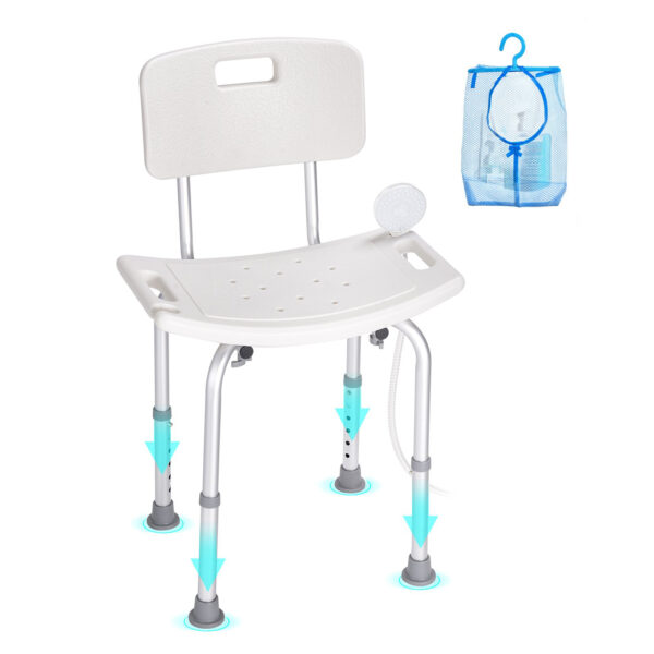 Adjustable Shower Seat with Back, Non-slip Bath Stool for Elderly, 350 lbs Capacity