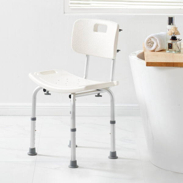 Adjustable Shower Seat with Back, Non-slip Bath Stool for Elderly, 350 lbs Capacity