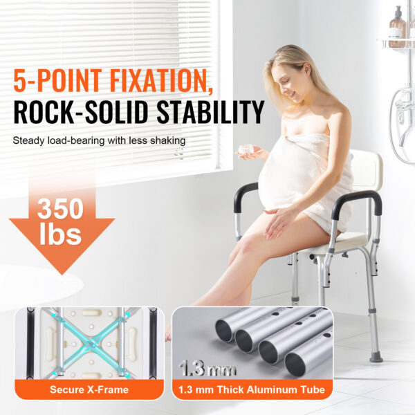 Adjustable Shower Seat, with Back & Armrests, Non-slip, 350 LBS Capacity