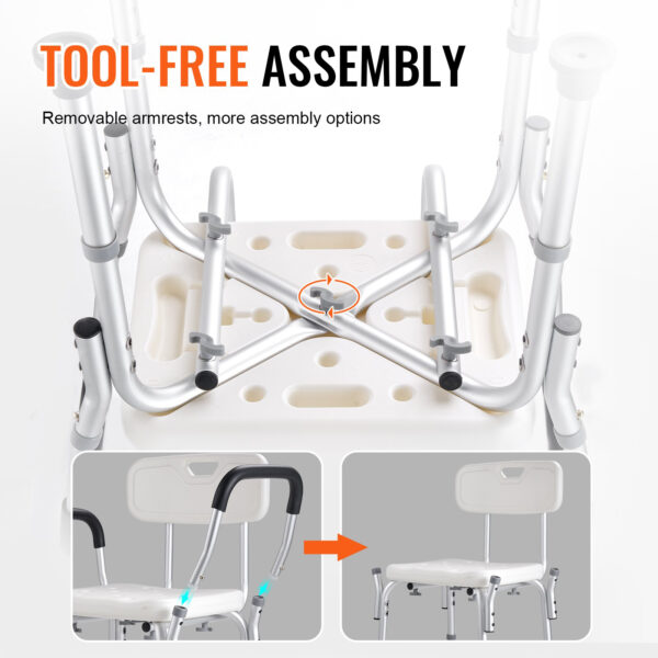 Adjustable Shower Seat, with Back & Armrests, Non-slip, 350 LBS Capacity