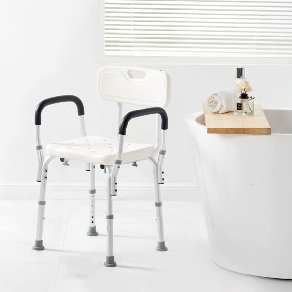 Adjustable Shower Seat, with Back & Armrests, Non-slip, 350 LBS Capacity