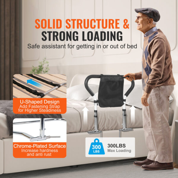 Bed Rails for Seniors, Height Adjustable, 90° Foldable Bed Assist Rail for Safety