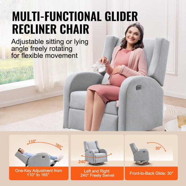 Swivel Rocker Recliner, Power Recliner with USB Port, 250 lbs Capacity for Living Room, Bedroom