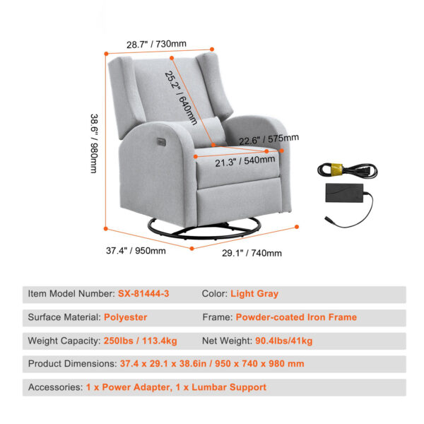 Swivel Rocker Recliner, Power Recliner with USB Port, 250 lbs Capacity for Living Room, Bedroom